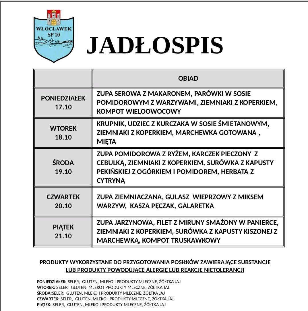 Jadłospis 17-21 październik