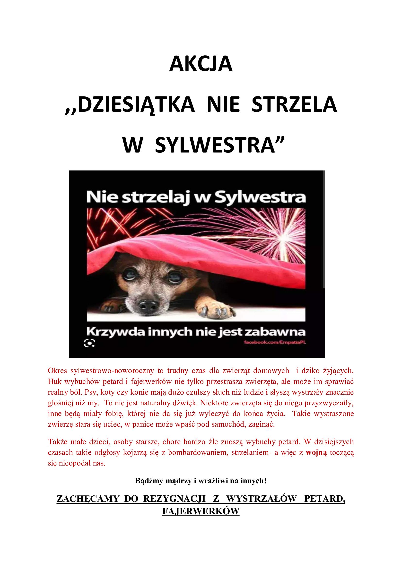 Dziesiątka nie strzela w sylwestra!