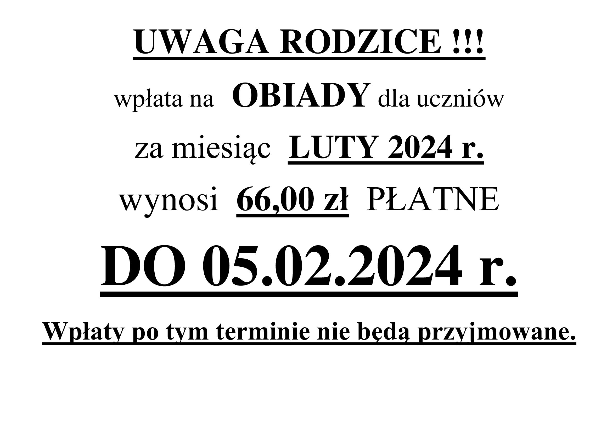 UWAGA RODZICE! - OBIADY