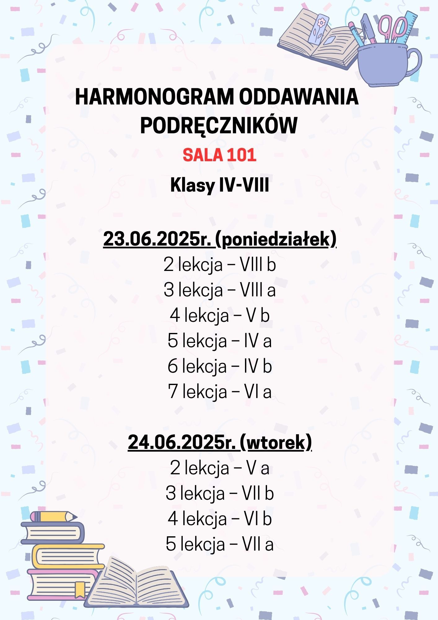 Harmonogram oddawania podręczników